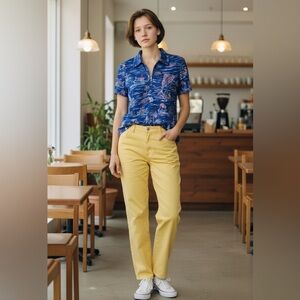 Blue Fitted Short Sleeve Polo Button Down Shirt